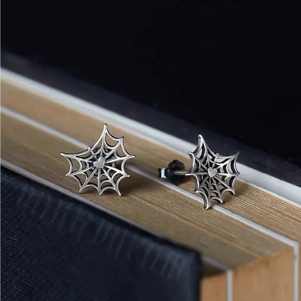Silver Spider Web Stud Earrings